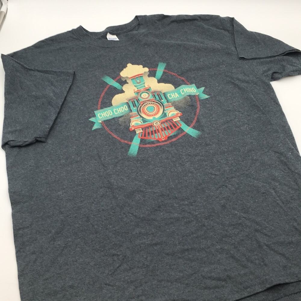 Choo-choo train men’s tee bluish gray size XL